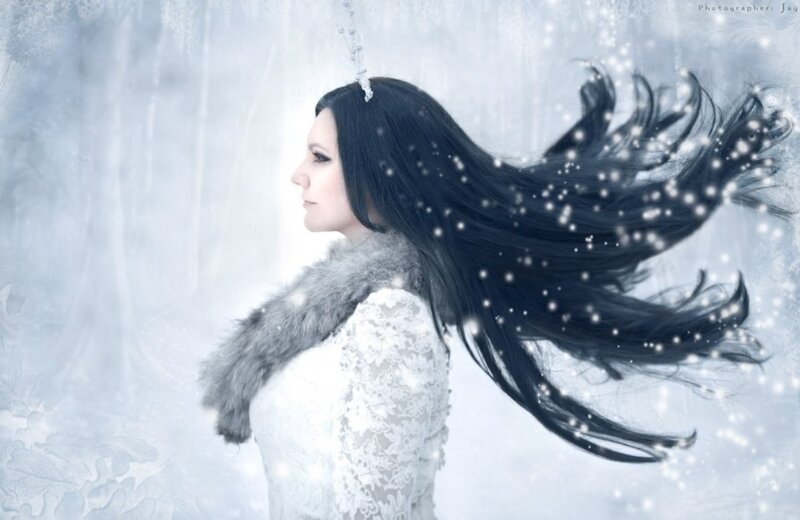 Woman in Winter Coat — White, Serene, Digital Art, Fur Collar