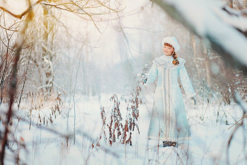 Woman in Winter Coat — White, Serene, Photograph, Snow, Trees, Hat