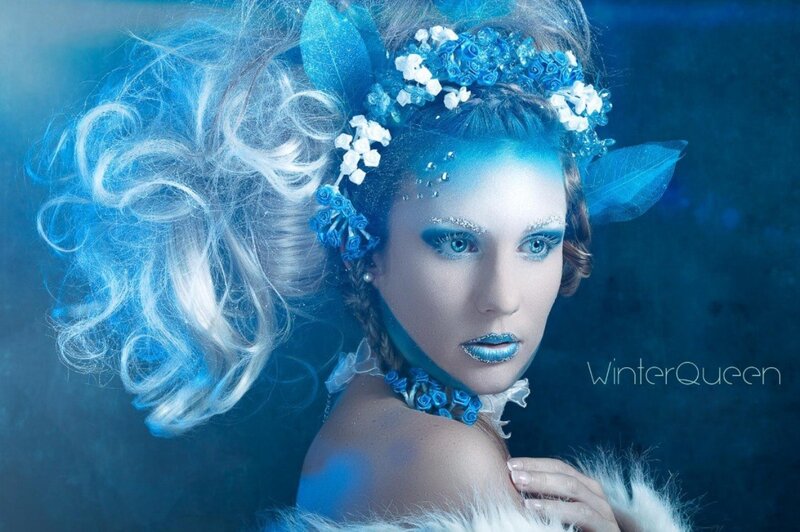 Woman in Winter Costume — Blue, Dramatic, Photograph