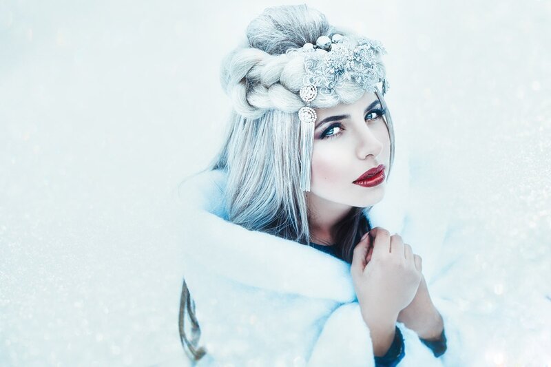Woman in Winter Costume — White, Dramatic, Photograph