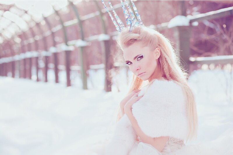 Woman in Winter Costume — White, Dramatic
