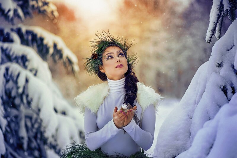 Woman in Winter Costume — White, Serene, Photograph