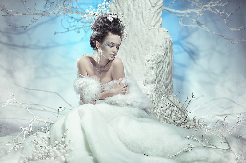 Woman in Winter Costume — White, Serene, Photograph, Tree