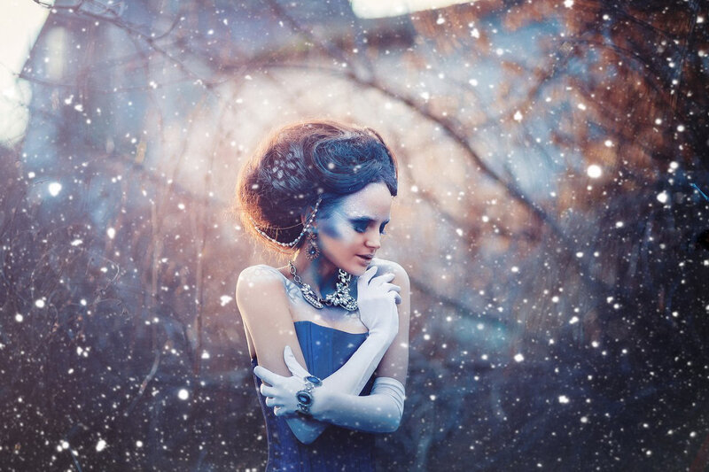 Woman in Winter Dress — Blue, Dramatic