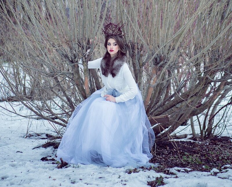 Woman in Winter Dress — White, Dramatic, Photograph, Crown