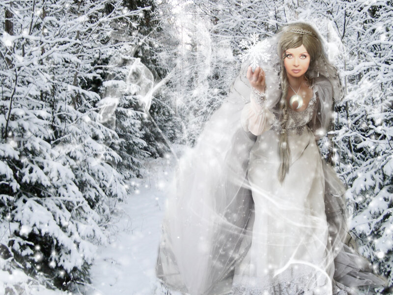 Woman in Winter Dress — White, Serene, Digital Art