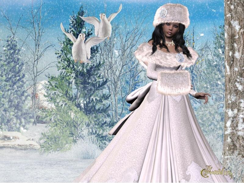 Woman in Winter Dress — White
