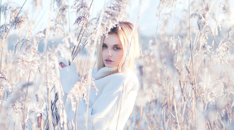 Woman in Winter Field — White