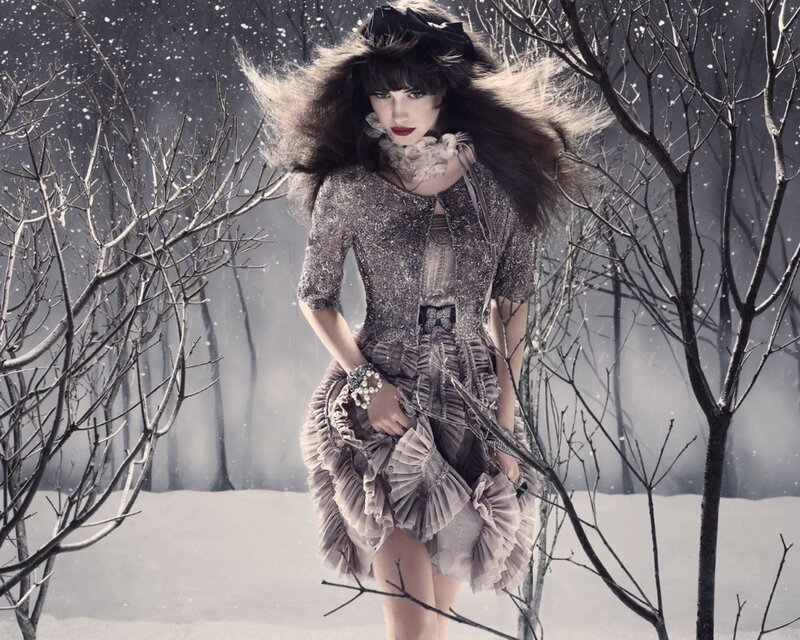 woman in winter forest