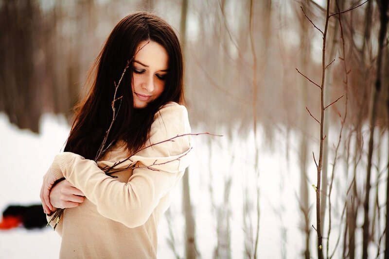woman in winter forest