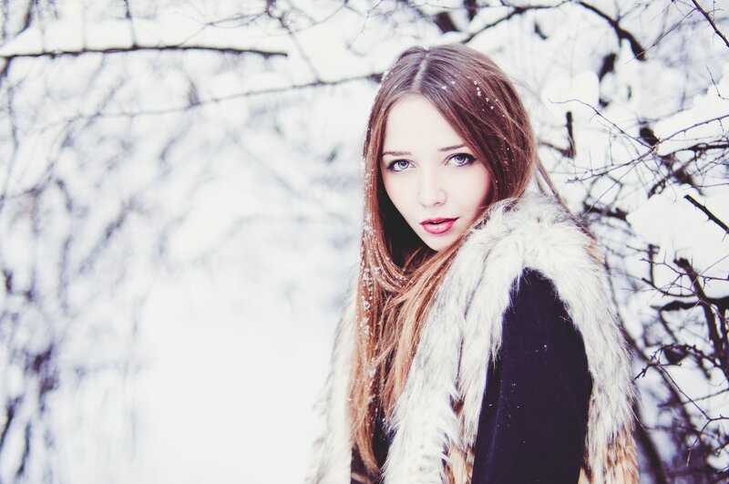 woman in winter forest