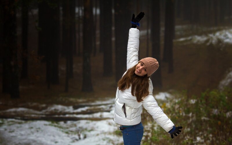 woman in winter forest
