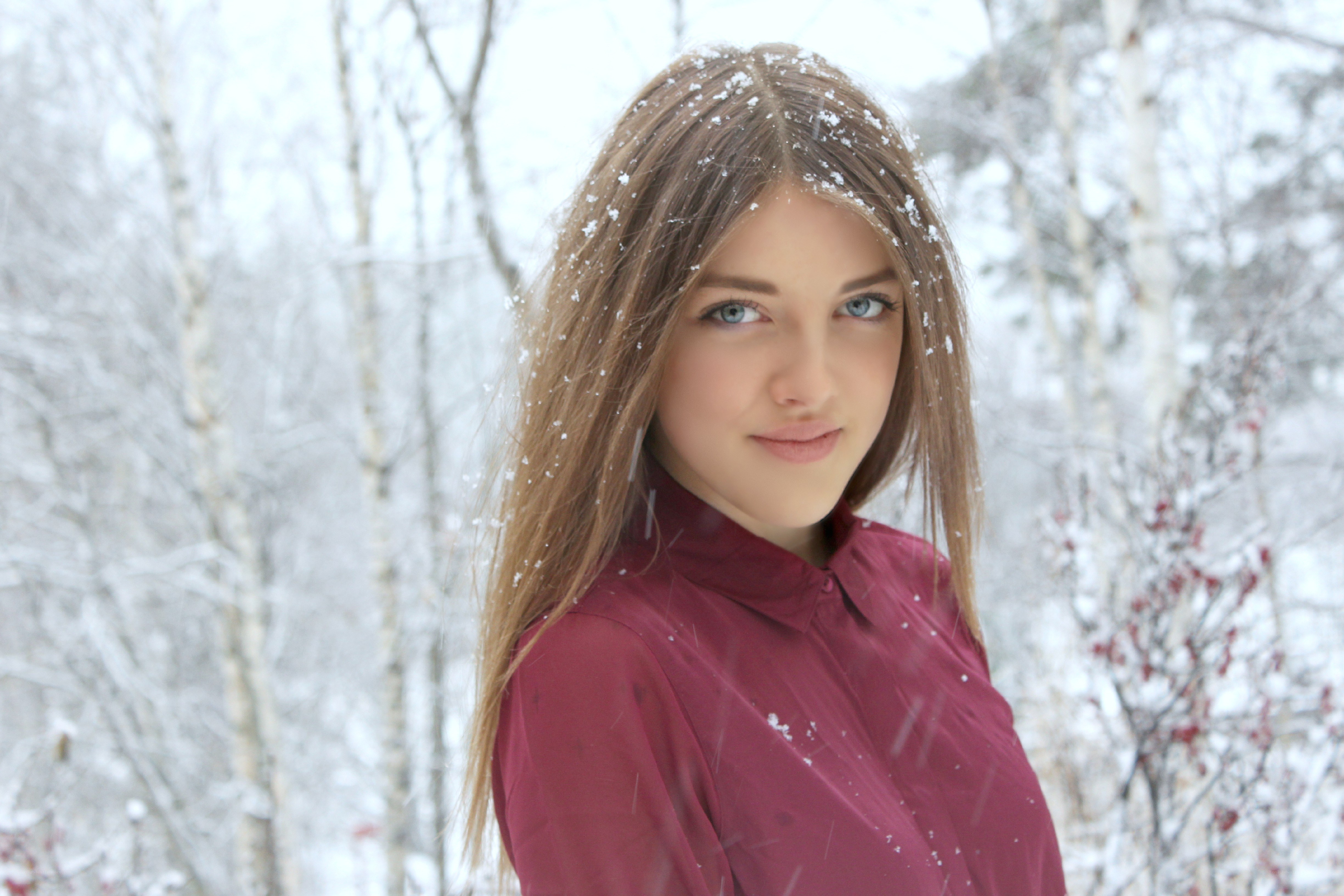 woman in winter forest