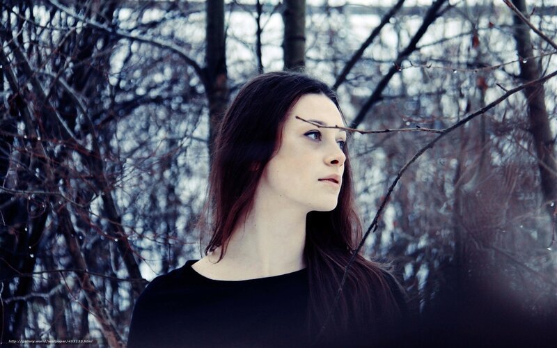 Woman in Winter Forest — Black, Contemplative
