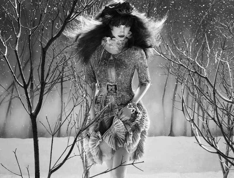 Woman in Winter Forest — Black, Dramatic, Photograph