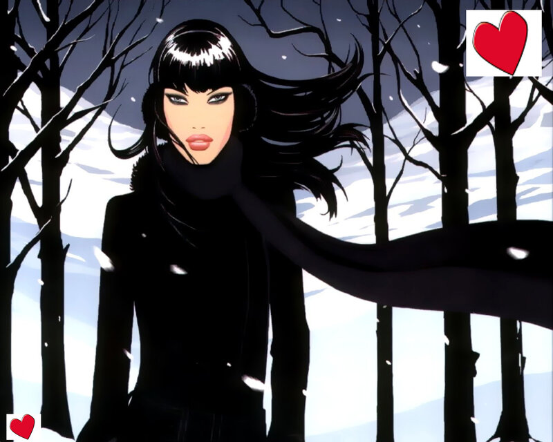 Woman in Winter Forest — Black, Dramatic
