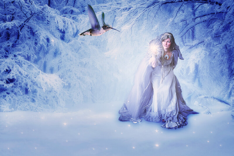 Woman in Winter Forest — Blue, Serene