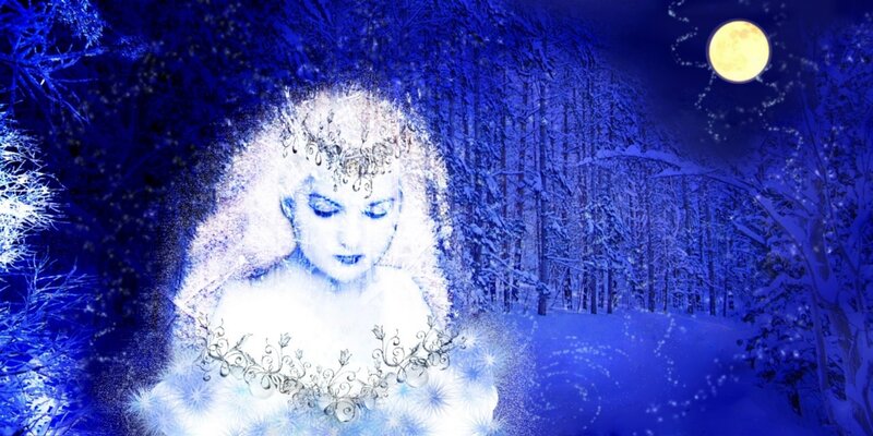 Woman in Winter Forest — Blue