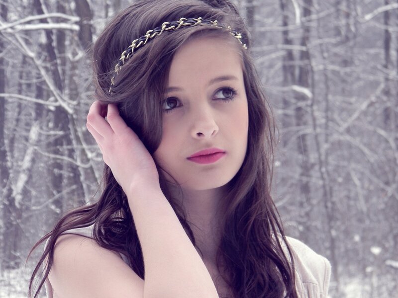 Woman in Winter Forest — Brown, Serene