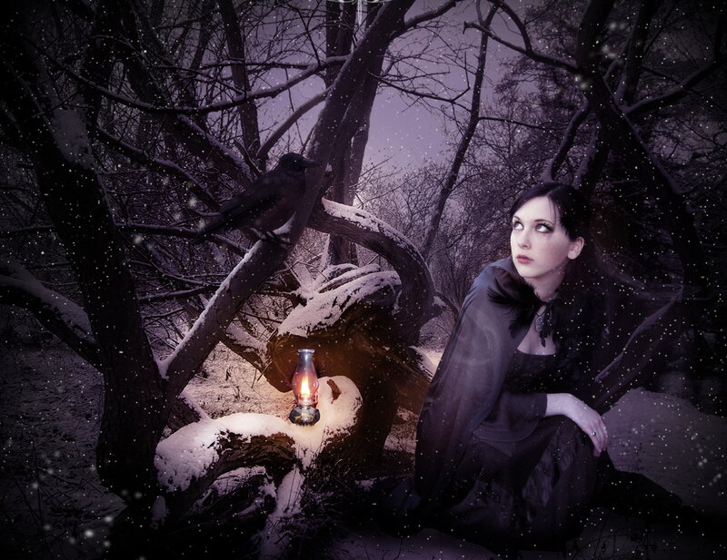 Woman in Winter Forest — Purple