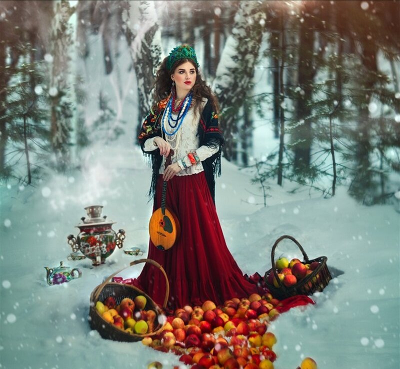 Woman in Winter Forest — Red