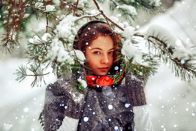 Woman in Winter Forest — White, Calm