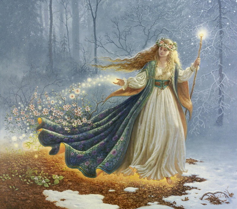 Woman in Winter Forest — White, Magical