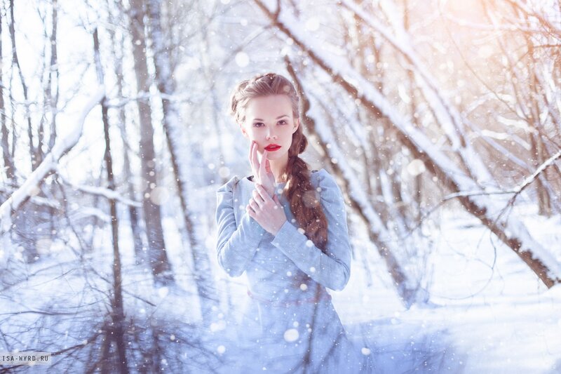 Woman in Winter Forest — White, Serene, Photograph, Snow, Trees