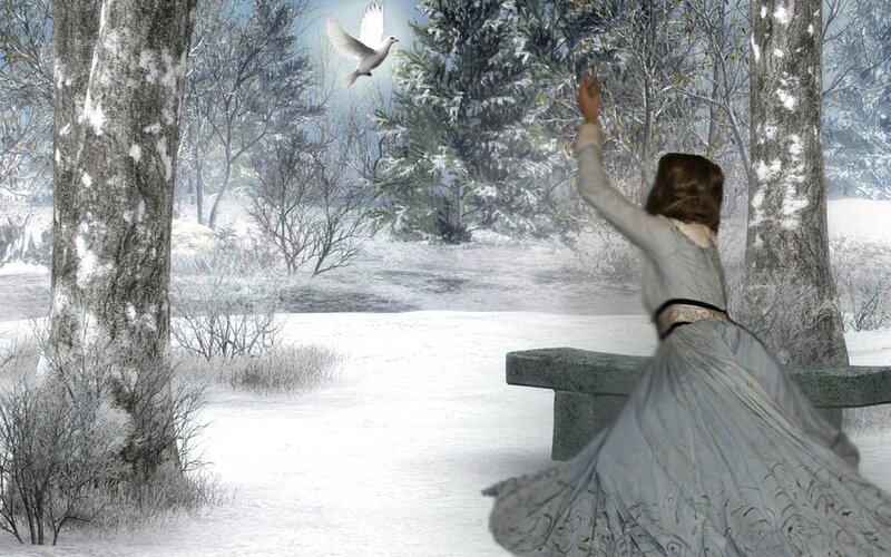 Woman in Winter Forest — White, Serene