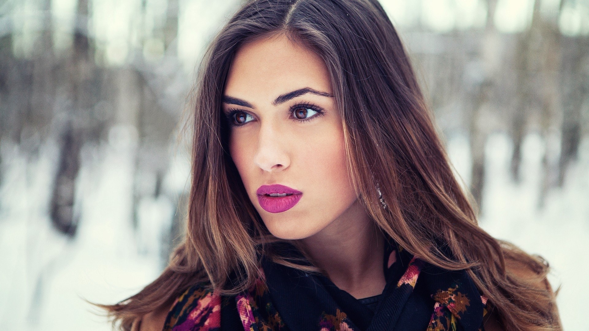 woman in winter forest