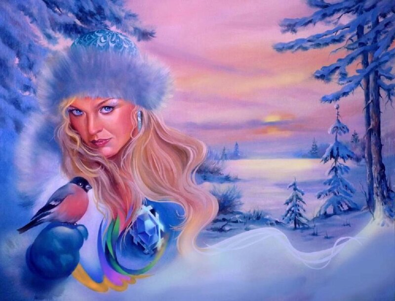Woman in Winter Hat — Blue, Serene