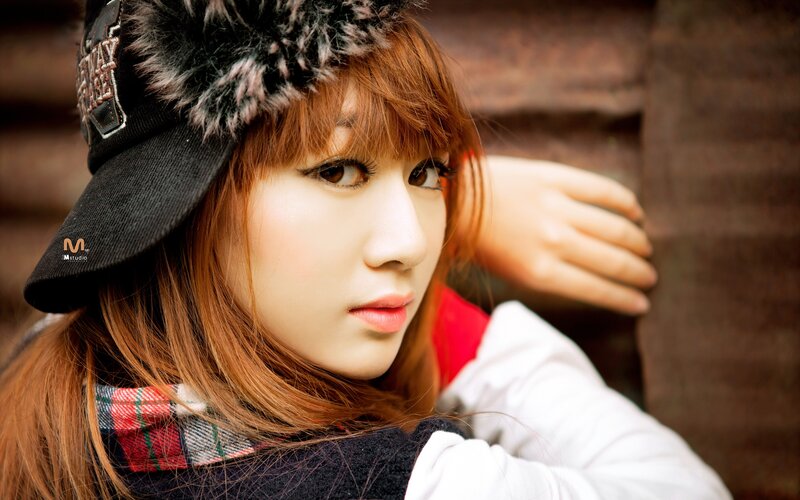 Woman in Winter Hat — Brown, Calm, Photograph