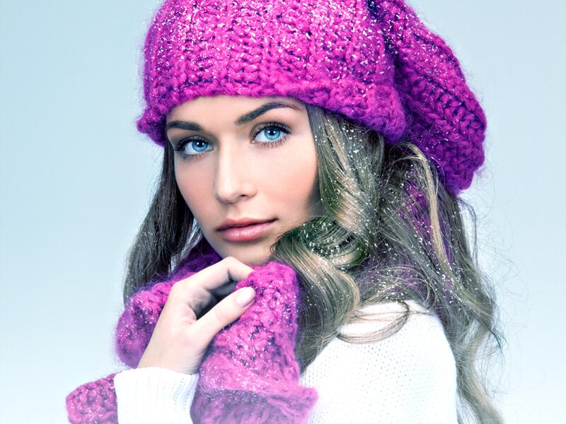 Woman in Winter Hat — Pink, Cold, Photograph