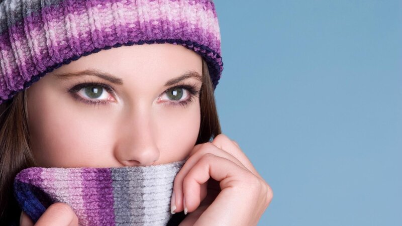 Woman in Winter Hat — Purple, Calm, Photograph