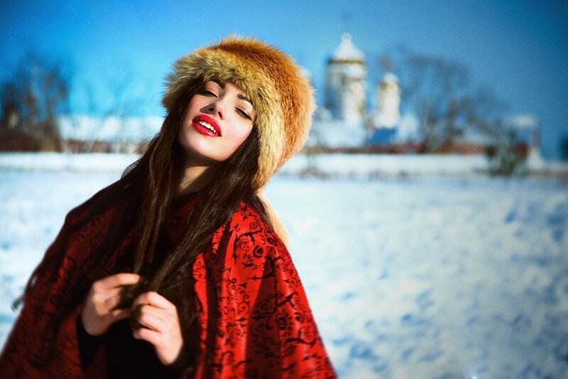 Woman in Winter Hat — Red, Dramatic