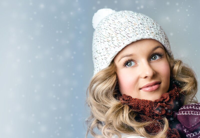 Woman in Winter Hat — White, Calm, Photograph, Scarf