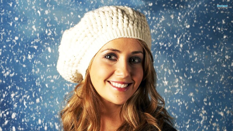 Woman in Winter Hat — White, Calm, Photograph, Snow, Blue Background