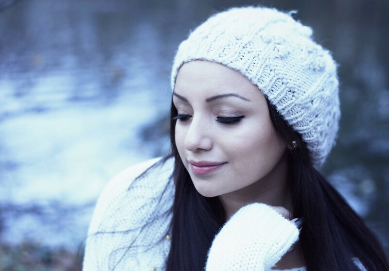 Woman in Winter Hat — White, Calm