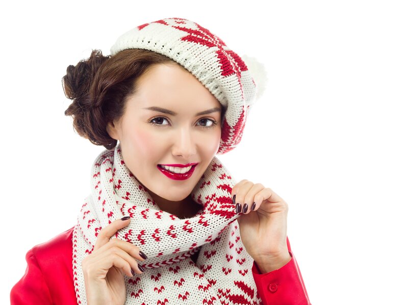 Woman in Winter Hat — White, Cheerful