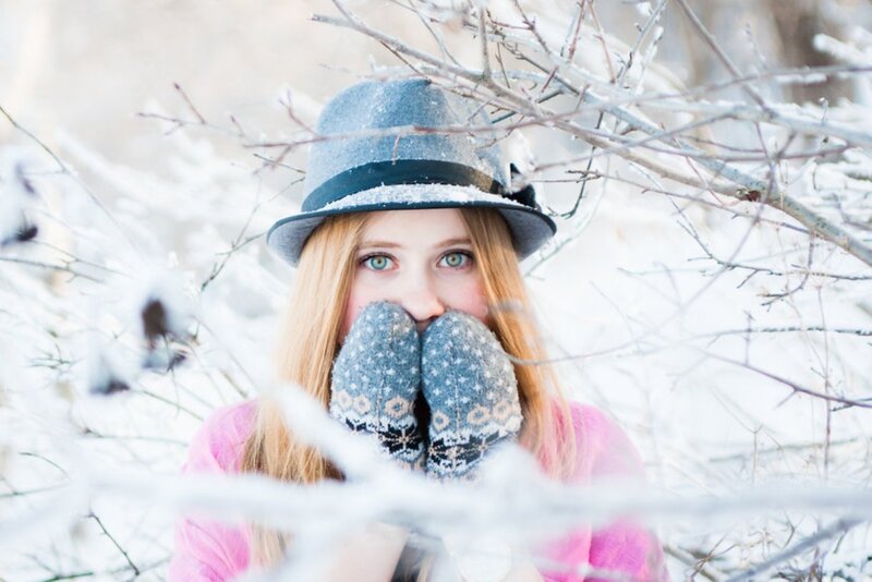Woman in Winter Hat — White, Cold, Photograph, Snow, Mittens