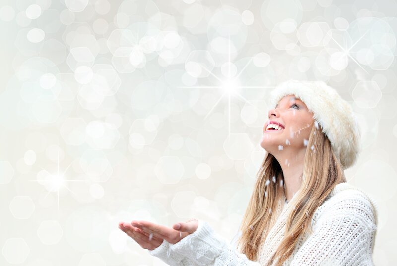 Woman in Winter Hat — White, Joyful