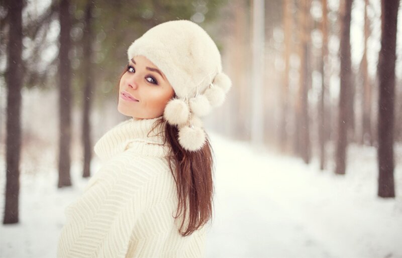 Woman in Winter Hat — White, Serene