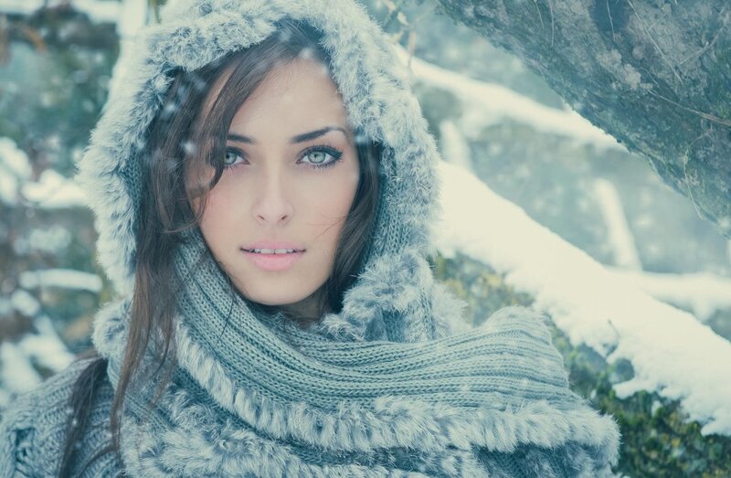 Woman in Winter Hood — White