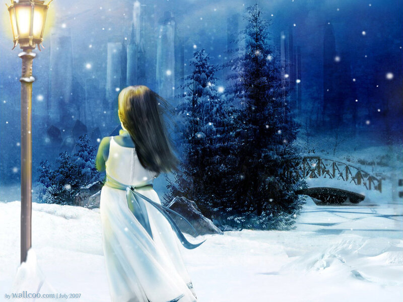 Woman in winter landscape
