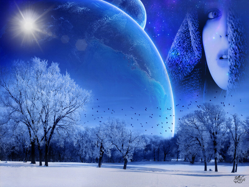 Woman in Winter Landscape — Blue