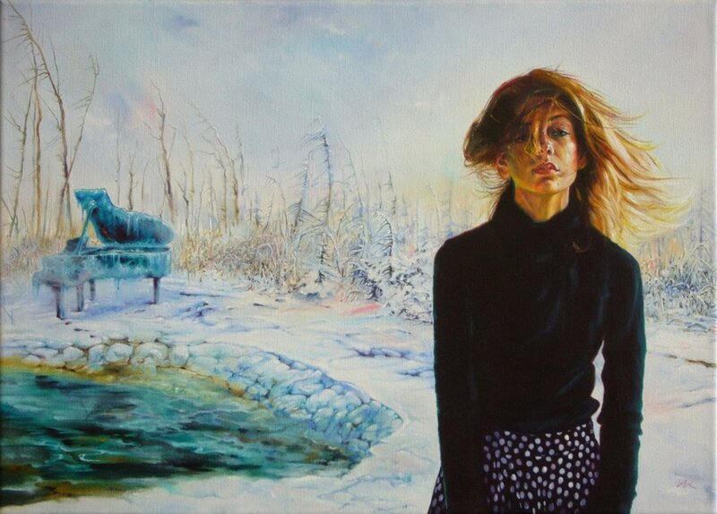 Woman in Winter Landscape — White, Dramatic