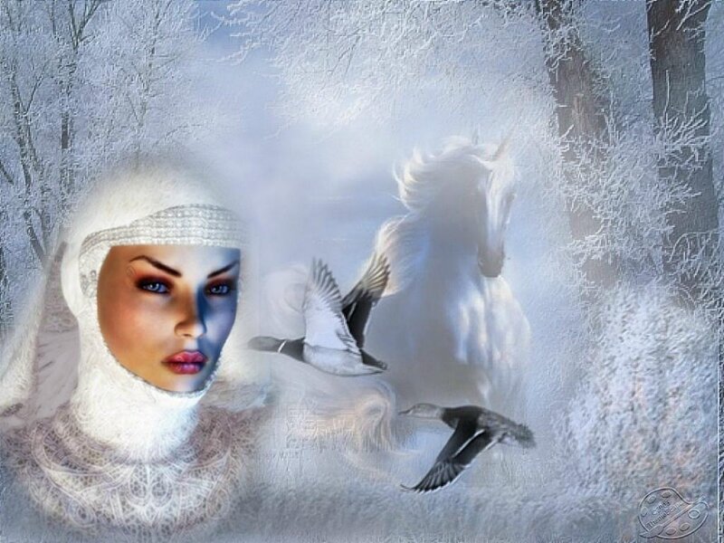 Woman in Winter Landscape — White