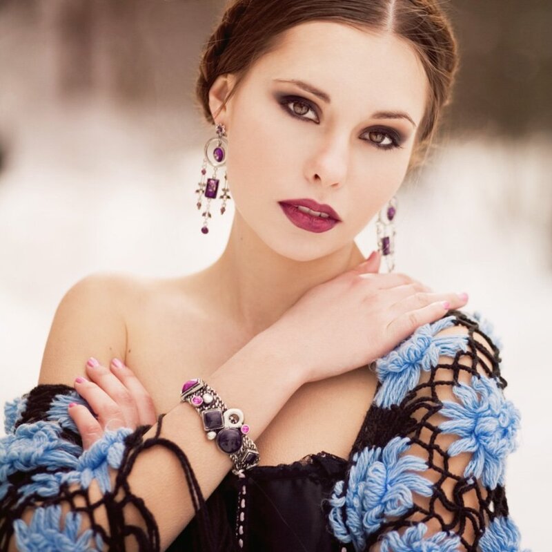 Woman in Winter Outfit — Blue, Dramatic