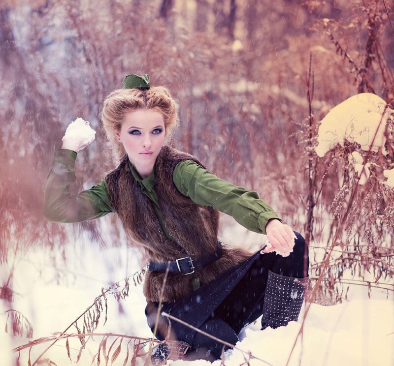 Woman in Winter Outfit — White, Dramatic