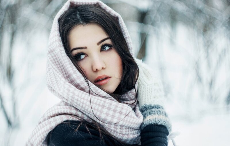 Woman in Winter Scarf — White, Cold